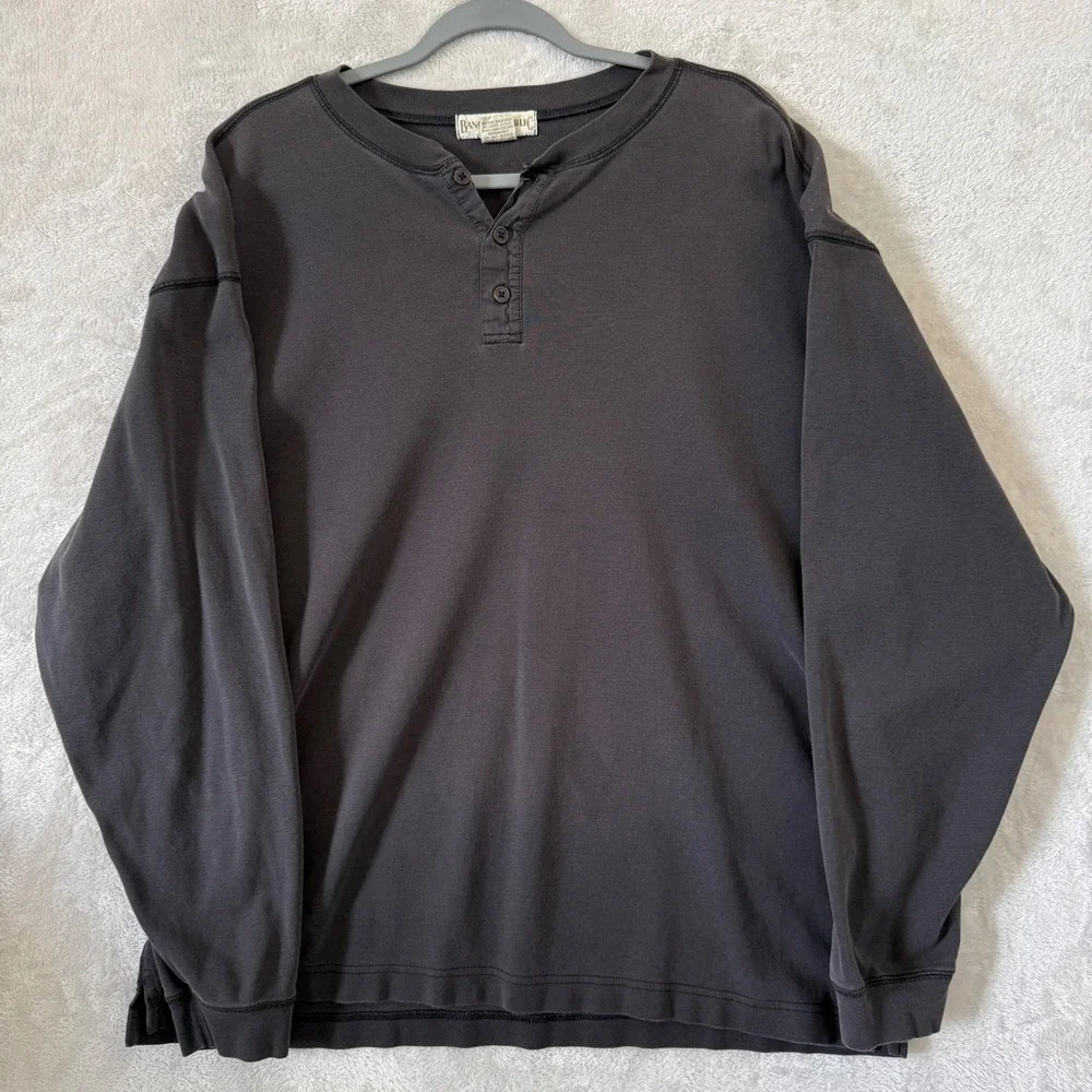 Banana Republic Mens XL Charcoal Henley Shirt Long Sleeve Faded Wash 100% Cotton